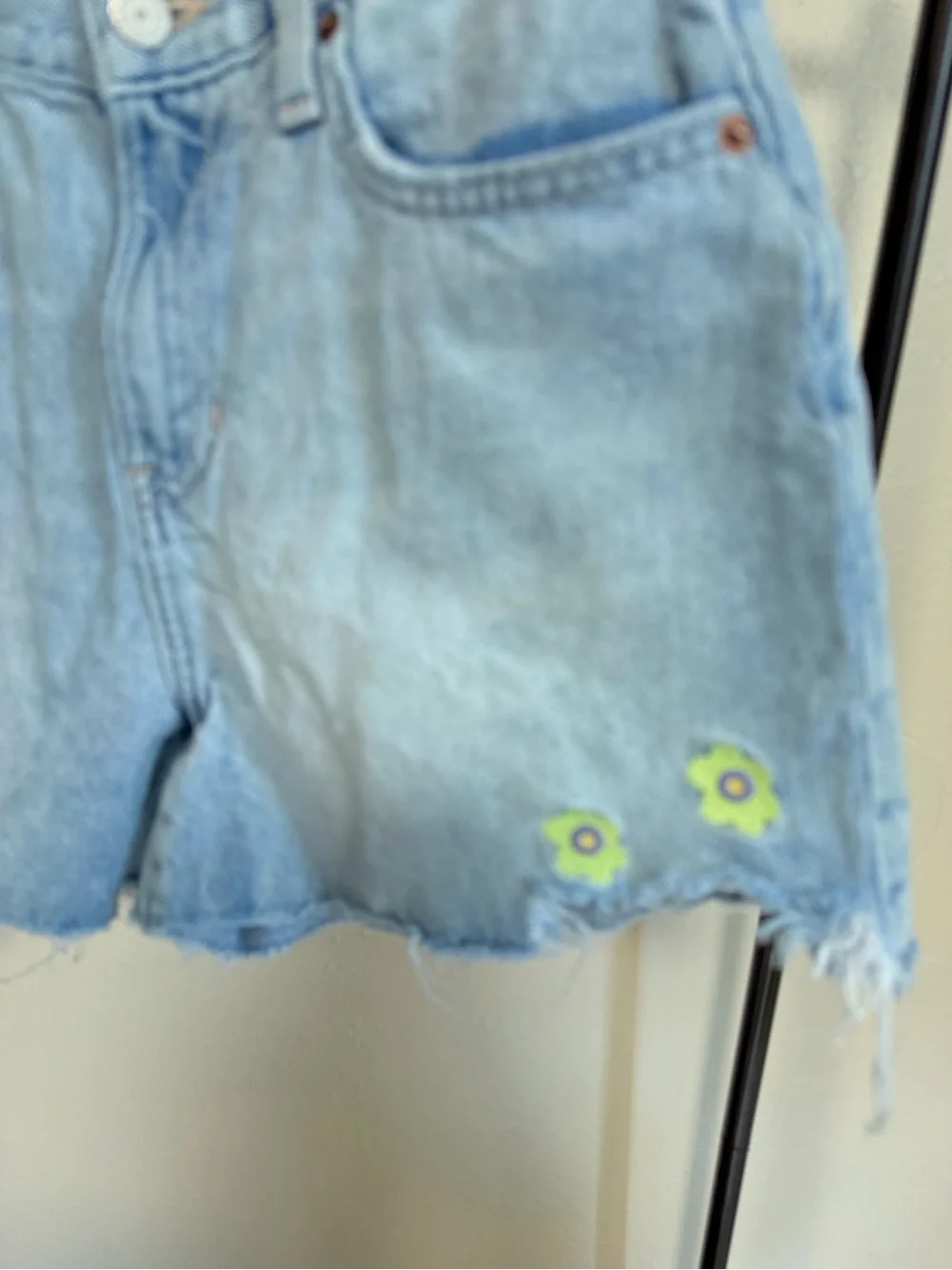 Old Navy Light Blue Denim Cutoff Shorts with Small Floral Embroidery